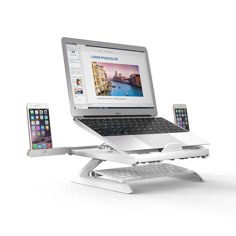 Multi-Functional Adjustable Laptop Stand with Aluminum Base and Phone Holder
