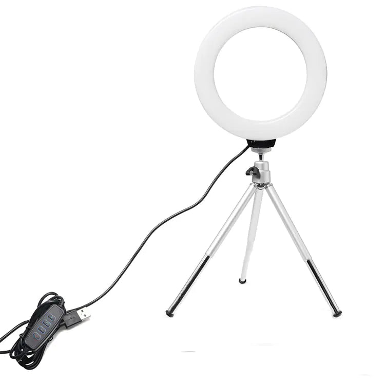 16cm LED Ring Fill Light with Tripod & Phone Holder – Adjustable 3200K–5600K Lighting for Streaming & Content Creation