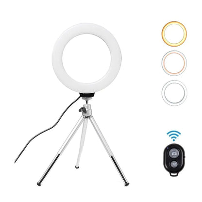 16cm LED Ring Fill Light with Tripod & Phone Holder – Adjustable 3200K–5600K Lighting for Streaming & Content Creation