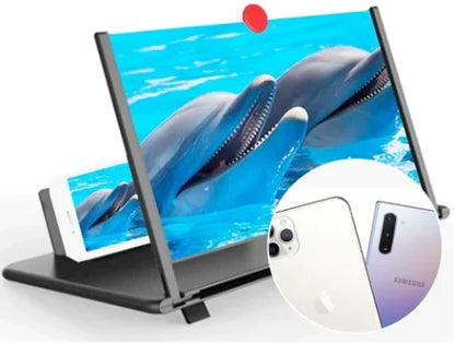 12" 3D HD Screen Magnifier – Mobile Phone Projector Enlarger for Movies, Videos & Gaming, Foldable Phone Stand with Screen Amplifier, Compatible with All Smartphones